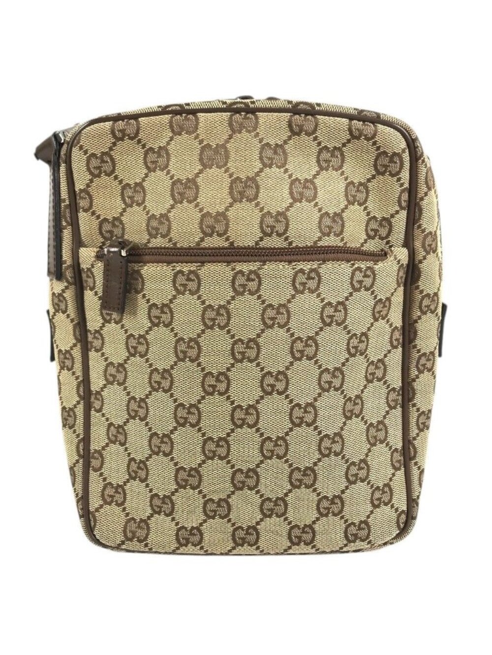 Gucci Shoulder Bag GG Logo All Over Pattern Canvas Leather Beige